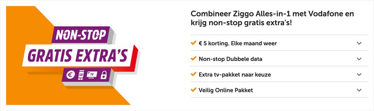 Non-Stop extra's als je Ziggo combineert met Vodafone.